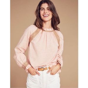 Faherty Arles Blouse Dusty Pink Smocked peasant Size Small
